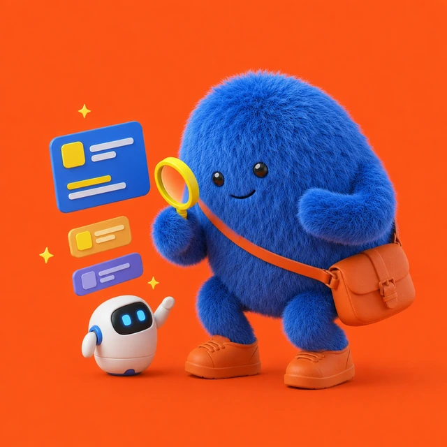 Spot examining search results with a magnifying glass and a friendly robot.